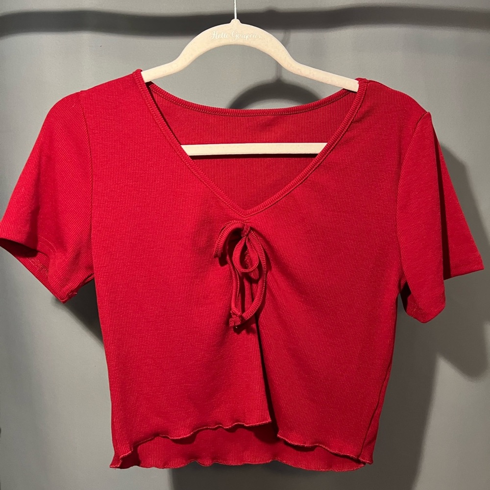 Tie Front V-Neck Red Crop Top